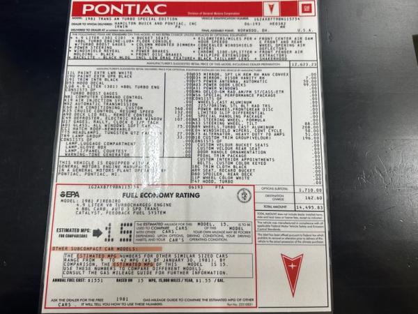 1981 Pontiac Trans Am Daytona Pace Car 