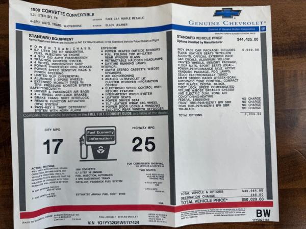 1998 Chevrolet Corvette Pace Car 