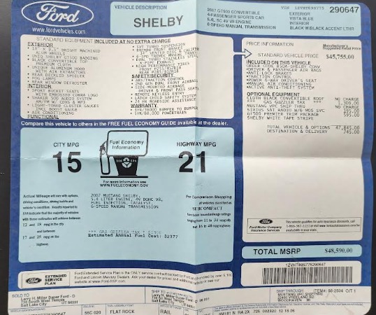 2007 Ford Shelby GT500 Convertible 40th Anniversary Package