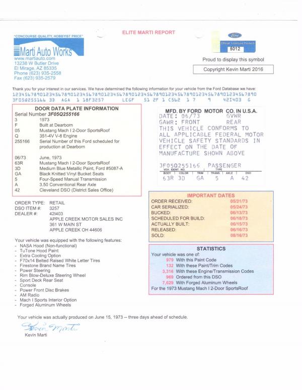1973 Ford Mustang Mach 1 Q-code