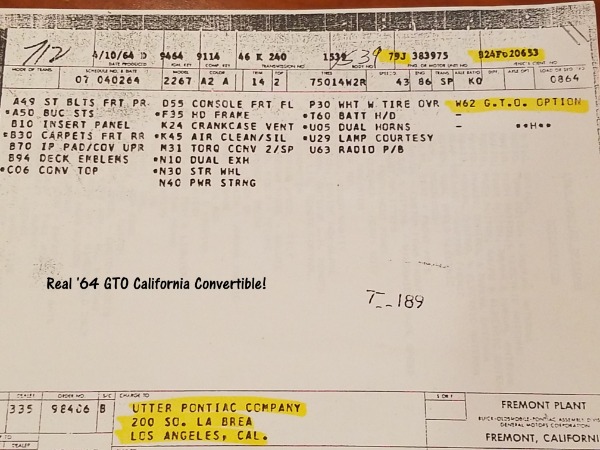 1964 Pontiac GTO - SOLD!! California Convertible